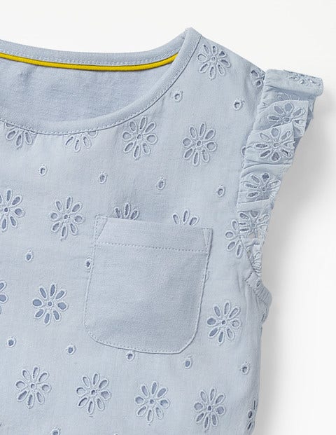 Oberteil Mit Hübscher Lochstickerei - Provence-Blau Oberteil Mit Hübscher Lochstickerei - Provence-Blau