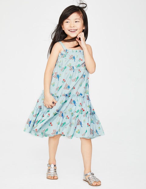 Twirly Woven Dress - Pale Blue Beautiful Birds Twirly Woven Dress - Pale Blue Beautiful Birds