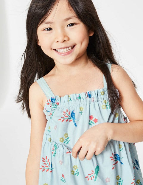 Twirly Woven Dress - Pale Blue Beautiful Birds Twirly Woven Dress - Pale Blue Beautiful Birds