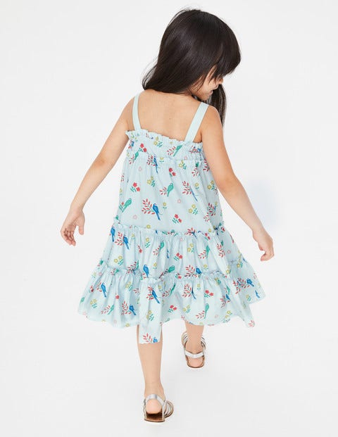 Twirly Woven Dress - Pale Blue Beautiful Birds Twirly Woven Dress - Pale Blue Beautiful Birds