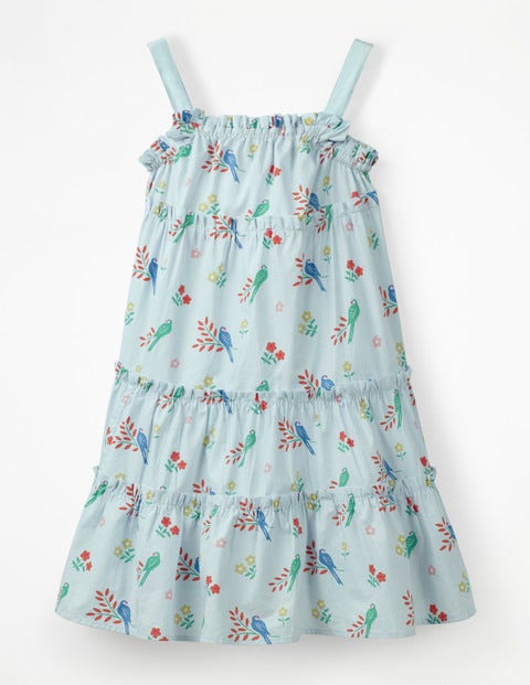 Twirly Woven Dress - Pale Blue Beautiful Birds Twirly Woven Dress - Pale Blue Beautiful Birds