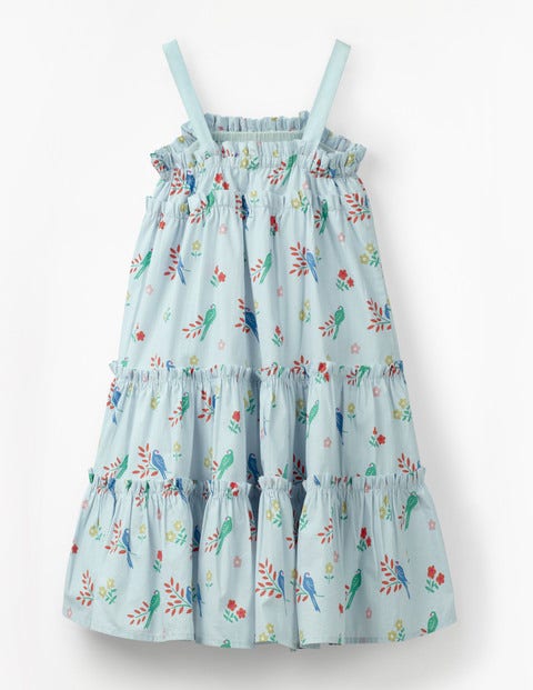 Twirly Woven Dress - Pale Blue Beautiful Birds Twirly Woven Dress - Pale Blue Beautiful Birds