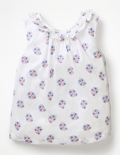 Woven V-Back Top - Ivory/Lake Blue Woodblock Woven V-Back Top - Ivory/Lake Blue Woodblock