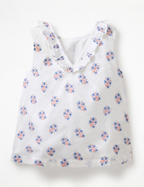 Woven V-Back Top - Ivory/Lake Blue Woodblock Woven V-Back Top - Ivory/Lake Blue Woodblock