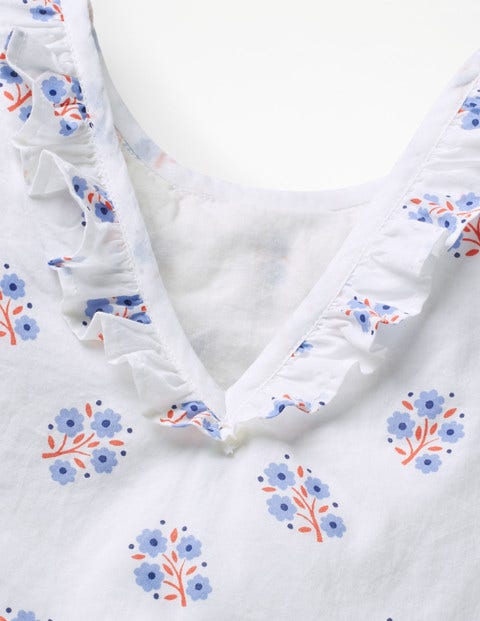 Woven V-Back Top - Ivory/Lake Blue Woodblock Woven V-Back Top - Ivory/Lake Blue Woodblock