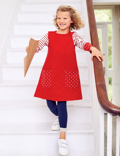 Witziges Jerseykleid Mit Tasche - Paprikarot/Getupft Witziges Jerseykleid Mit Tasche - Paprikarot/Getupft