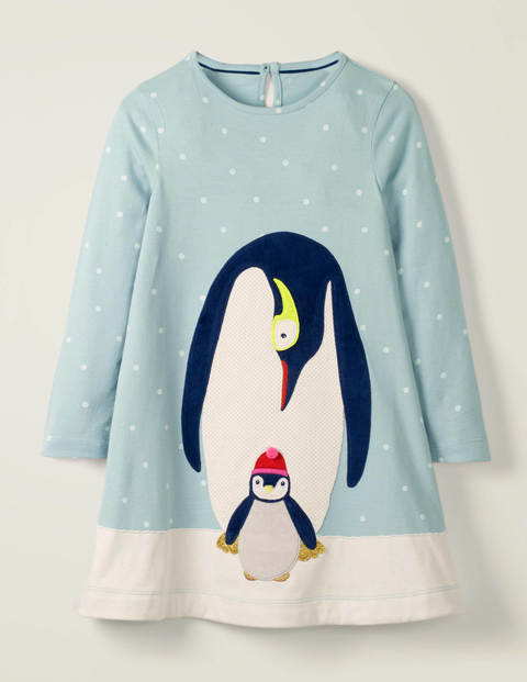 Big Appliqué Jersey Dress - Cloudburst Blue Penguins Big Appliqué Jersey Dress - Cloudburst Blue Penguins