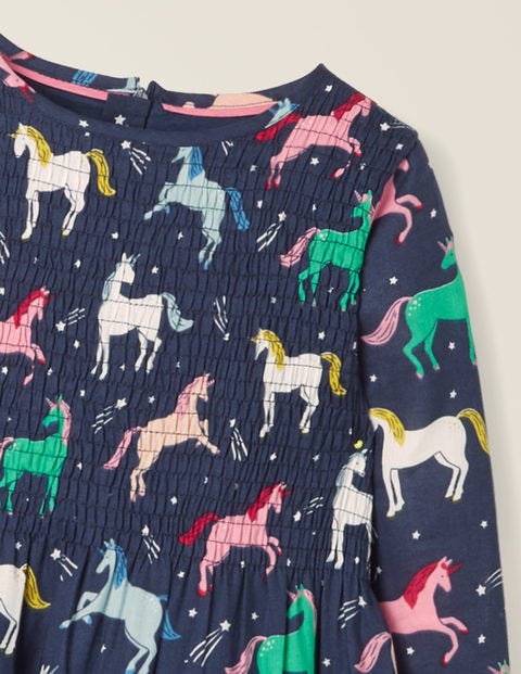 Printed Smock Dress - College Blue Unicorns Printed Smock Dress - College Blue Unicorns