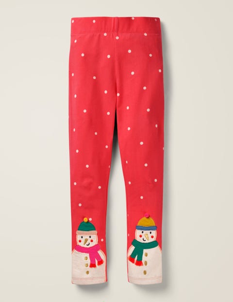 Appliqué Leggings - Red Pin Spot Snowmen Appliqué Leggings - Red Pin Spot Snowmen