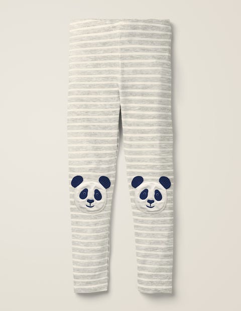Leggings Mit Applikation - Grau Meliert/Naturweiß, Pandas Leggings Mit Applikation - Grau Meliert/Naturweiß, Pandas