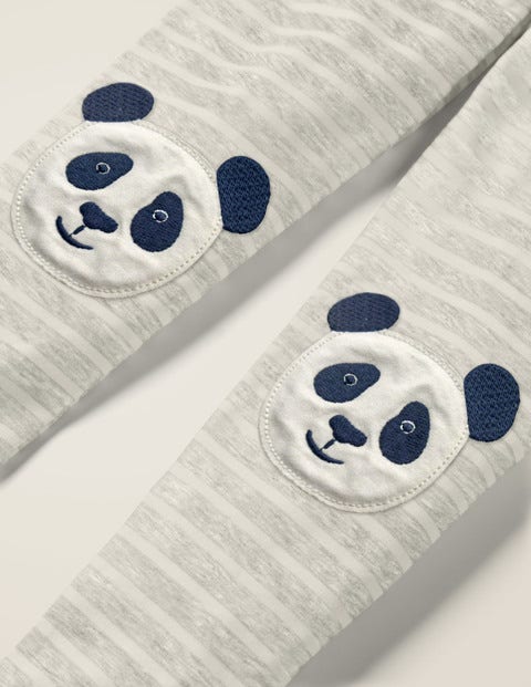 Leggings Mit Applikation - Grau Meliert/Naturweiß, Pandas Leggings Mit Applikation - Grau Meliert/Naturweiß, Pandas