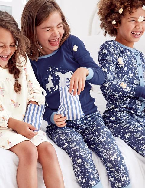 Cosy Long John Pajamas - Navy Glow-in-the-dark Toile Cosy Long John Pajamas - Navy Glow-in-the-dark Toile