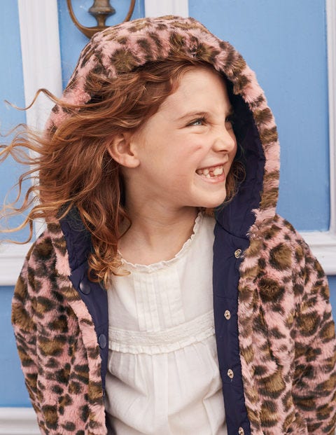 Cosy Reversible Coat - Chalky Pink/Navy Leopard Spot Cosy Reversible Coat - Chalky Pink/Navy Leopard Spot