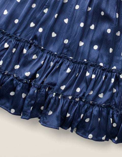 Printed Ruffle Midi Skirt - College Blue/Ivory Heart Spot Printed Ruffle Midi Skirt - College Blue/Ivory Heart Spot