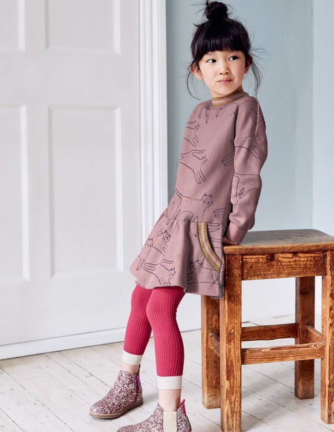 Cosy Sweatshirt Dress - Vintage Pink Cats Cosy Sweatshirt Dress - Vintage Pink Cats