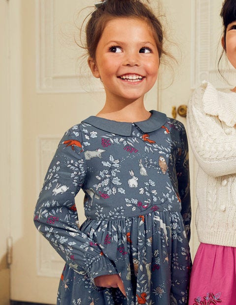 Robe à imprimé forêt - Motif Bois enchantés bleu Robe à imprimé forêt - Motif Bois enchantés bleu