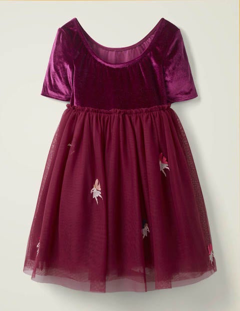 Velvet Appliqué Dress - Beetroot Purple Fairies Velvet Appliqué Dress - Beetroot Purple Fairies