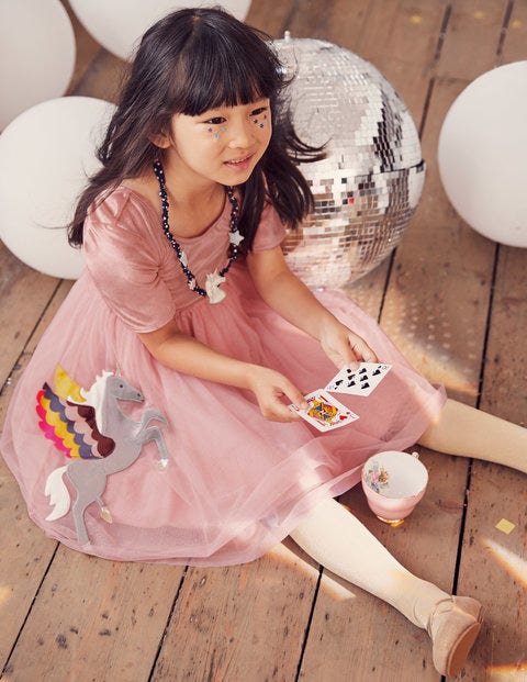 Kleid Mit Samtapplikation - Altrosa, Einhorn Kleid Mit Samtapplikation - Altrosa, Einhorn