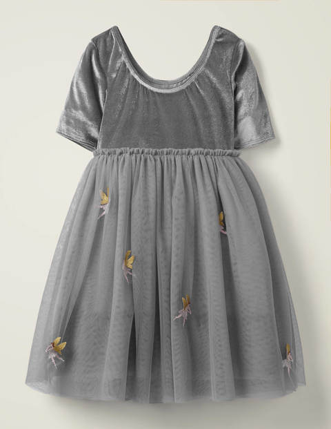 Velvet Appliqué Dress - Silver Grey Fairies Velvet Appliqué Dress - Silver Grey Fairies