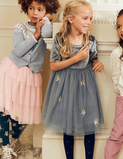 Velvet Appliqué Dress - Silver Grey Fairies Velvet Appliqué Dress - Silver Grey Fairies