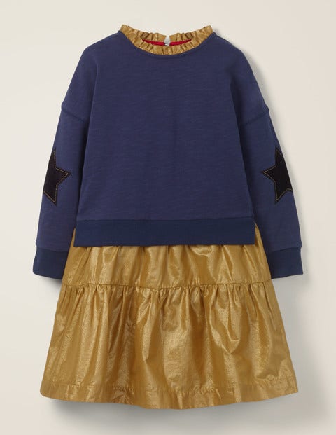 Jersey Woven Dress - Navy/Gold Jersey Woven Dress - Navy/Gold