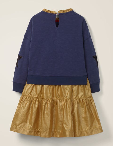 Jersey Woven Dress - Navy/Gold Jersey Woven Dress - Navy/Gold