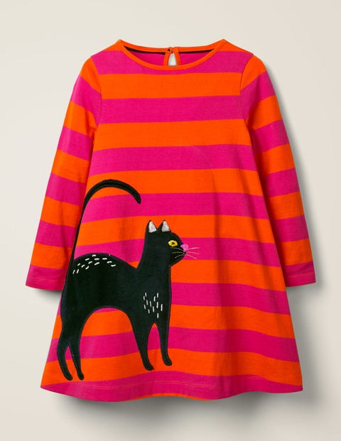 Cat Appliqué Dress - Orange/Shocking Pink Stripe Cat Appliqué Dress - Orange/Shocking Pink Stripe