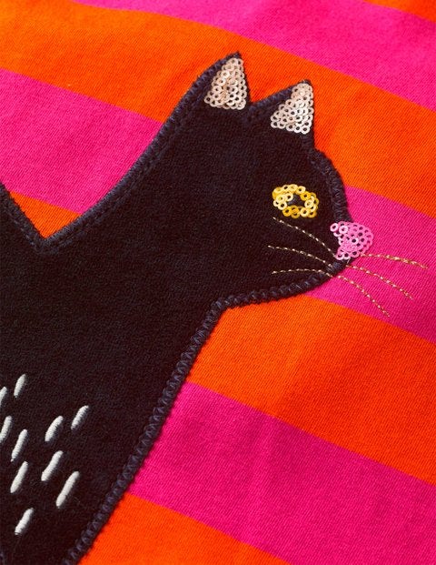 Cat Appliqué Dress - Orange/Shocking Pink Stripe Cat Appliqué Dress - Orange/Shocking Pink Stripe