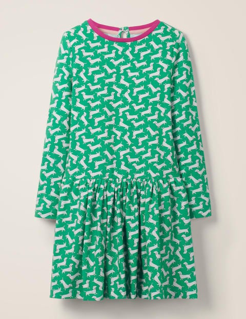 Printed Jersey Dress - Hike Green Sausage Dogs Printed Jersey Dress - Hike Green Sausage Dogs