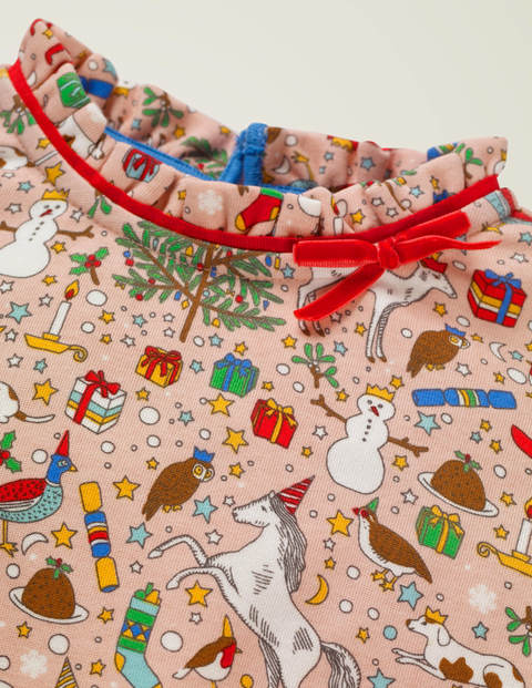 Cosy Bow Dress - Milkshake Pink Festive Print Cosy Bow Dress - Milkshake Pink Festive Print