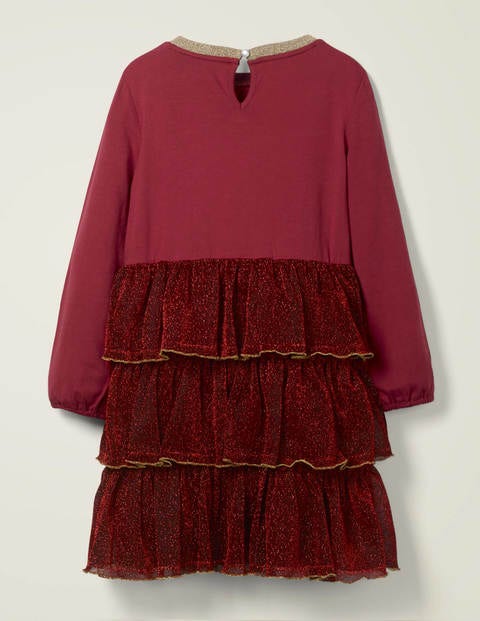 Tiered Sparkle Jersey Dress - Bramble Red Tiered Sparkle Jersey Dress - Bramble Red