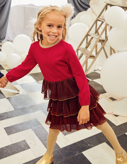 Tiered Sparkle Jersey Dress - Bramble Red Tiered Sparkle Jersey Dress - Bramble Red