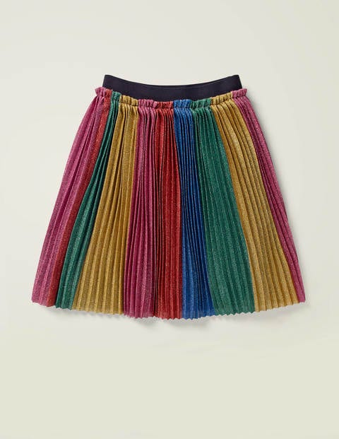 Sparkly Pleated Midi Skirt – Sparkly Rainbow Stripe