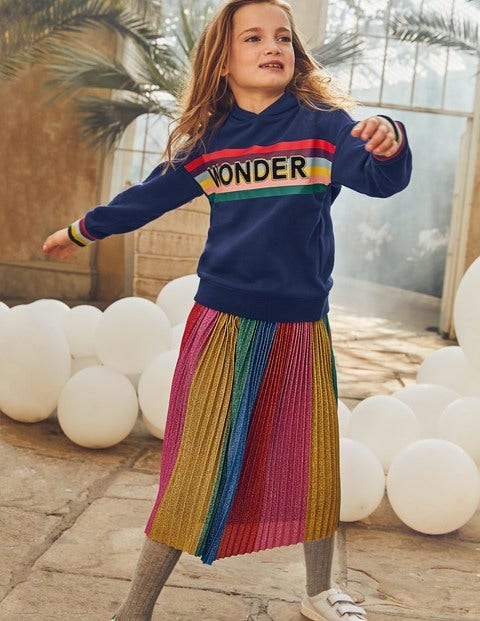Sparkly Pleated Midi Skirt - Sparkly Rainbow Stripe Sparkly Pleated Midi Skirt - Sparkly Rainbow Stripe