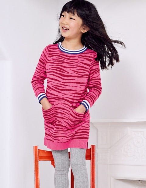 Animal Print Knitted Dress - Pink Ruby Zebra Animal Print Knitted Dress - Pink Ruby Zebra