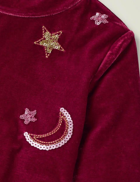 Embellished Velvet T-Shirt - Red Moon and Stars Embellished Velvet T-Shirt - Red Moon and Stars