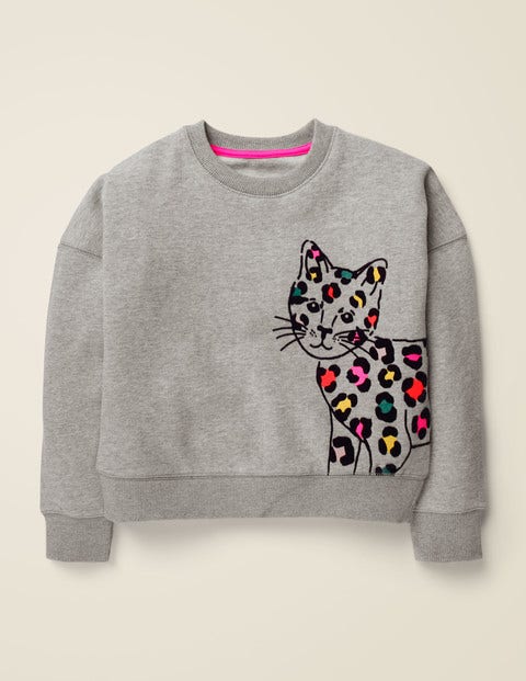 Flocked Animal Sweatshirt - Grey Marl Cat Flocked Animal Sweatshirt - Grey Marl Cat