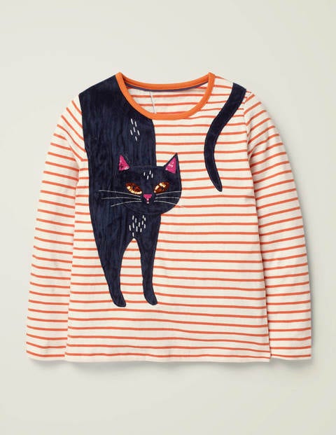Stripy Animal Appliqué T-Shirt - Ivory/Orange Cat Stripy Animal Appliqué T-Shirt - Ivory/Orange Cat