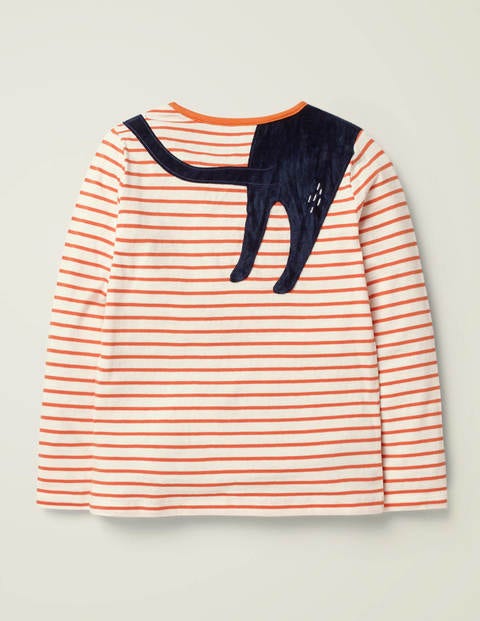 Stripy Animal Appliqué T-Shirt - Ivory/Orange Cat Stripy Animal Appliqué T-Shirt - Ivory/Orange Cat