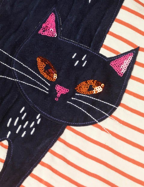 Stripy Animal Appliqué T-Shirt - Ivory/Orange Cat Stripy Animal Appliqué T-Shirt - Ivory/Orange Cat