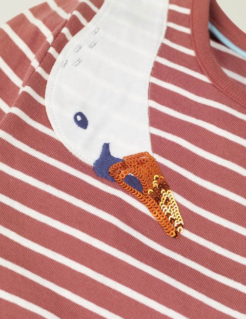 Stripy Animal Appliqué T-Shirt - Dusky Rose Pink/Ivory Swan Stripy Animal Appliqué T-Shirt - Dusky Rose Pink/Ivory Swan