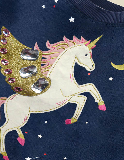 Verziertes Sweatshirt - Dunkelblau, Einhorn Verziertes Sweatshirt - Dunkelblau, Einhorn