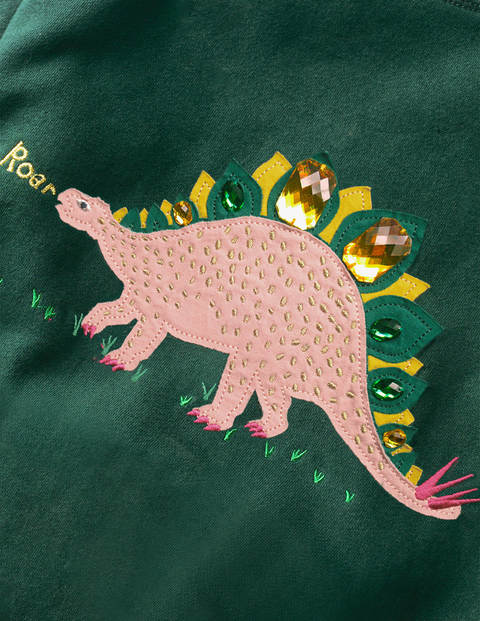 Verziertes Sweatshirt - Dunkles Smaragdgrün, Dinosaurier Verziertes Sweatshirt - Dunkles Smaragdgrün, Dinosaurier