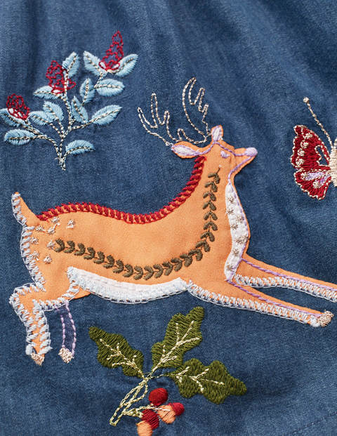 Button-Front Applique Skirt - Denim Blue Deer Button-Front Applique Skirt - Denim Blue Deer