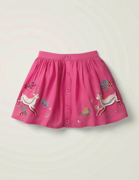 Button-Front Appliqué Skirt - Pink Ruby Deer Button-Front Appliqué Skirt - Pink Ruby Deer