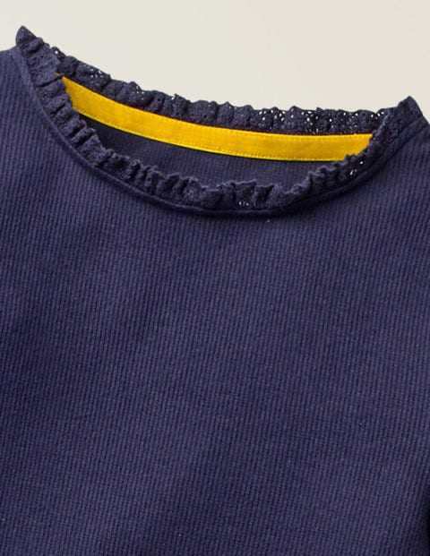 Lace Trim Ribbed T-Shirt - College Blue Lace Trim Ribbed T-Shirt - College Blue