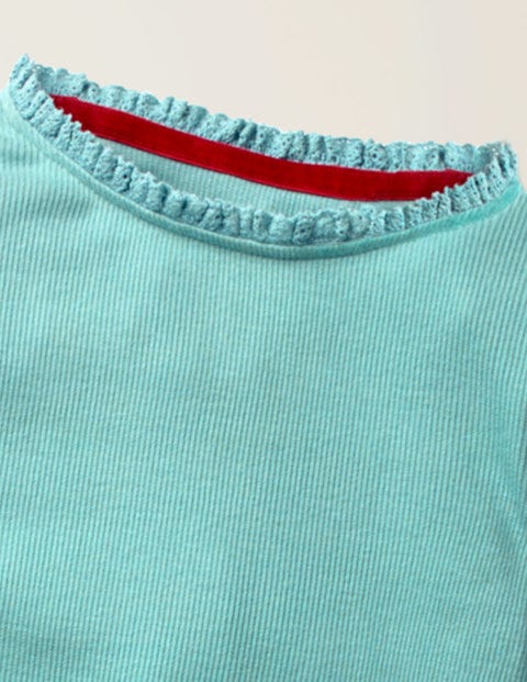 Geripptes T-Shirt Mit Spitzenborte - Mineralgrün Geripptes T-Shirt Mit Spitzenborte - Mineralgrün