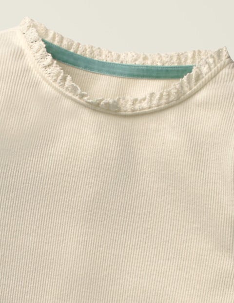 T-Shirt Côtelé Avec Bordure En Dentelle - Ivoire T-Shirt Côtelé Avec Bordure En Dentelle - Ivoire