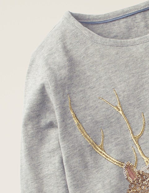 Festive Sequin T-Shirt - Grey Marl Reindeer Festive Sequin T-Shirt - Grey Marl Reindeer