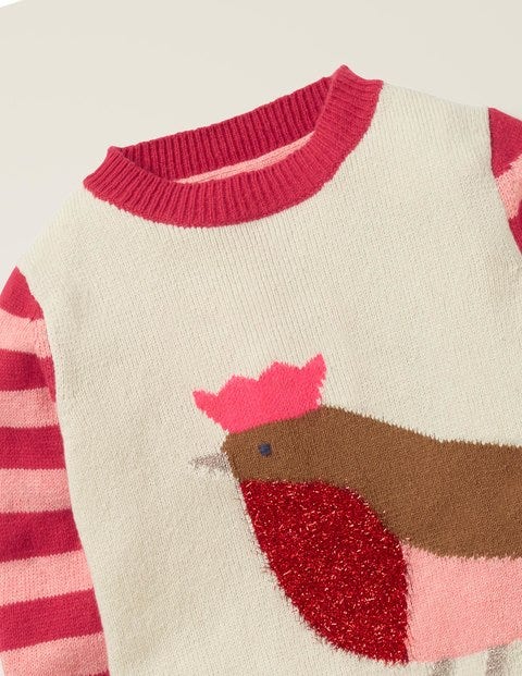 Pullover Mit Festlichen Freunden - Ecru Meliert, Rotkehlchen Pullover Mit Festlichen Freunden - Ecru Meliert, Rotkehlchen